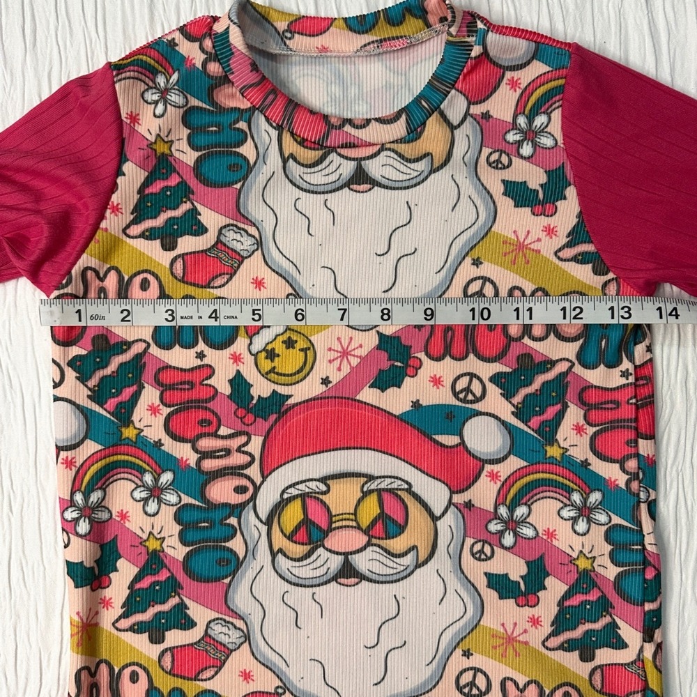 Handmade Groovy Santa Long Sleeved Top Ribbed Pink Green Girls 6/7 - Picture 5 of 8